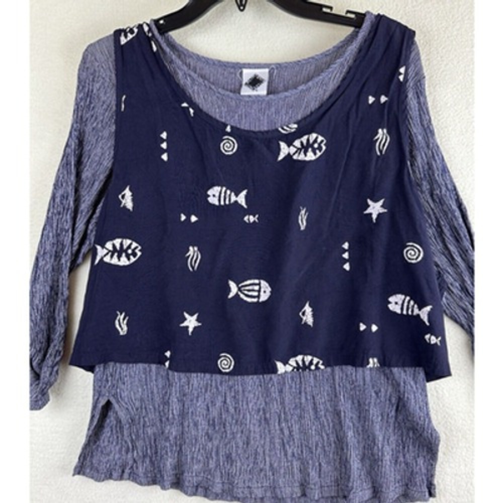 Vtg 90s California Concepts USA Womens Size XL Blue Overlay Stretchy Boho